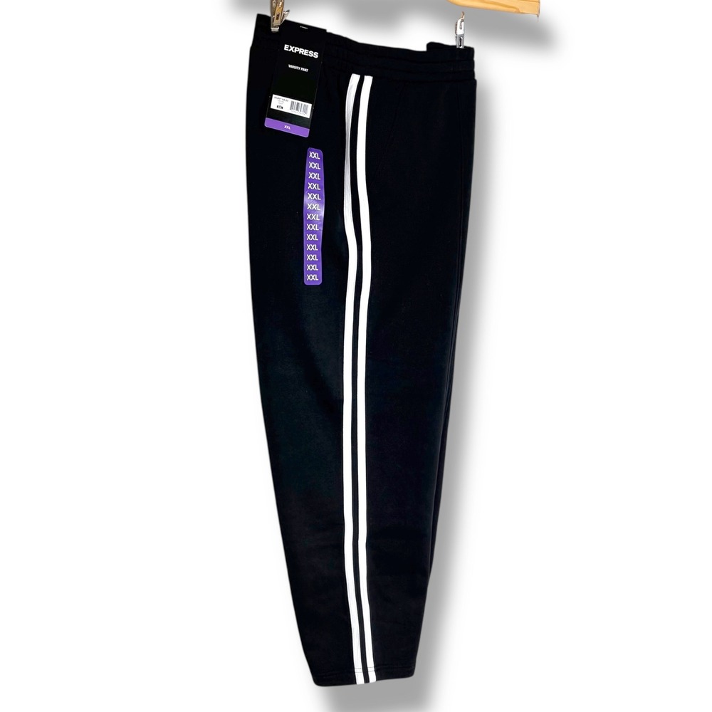 Express Varsity Pant XXL Black White Side Stripe Elastic Waist Athleisure New